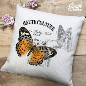 Vintage Butterfly Cushion Cover - Français Style Shabby Chic Room Decor - Antique Postcard Image 40cm 16 pouces Home Decor