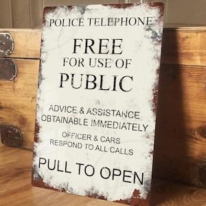 Cartello in metallo "Police Box Doctor", accessorio decorativo da parete per porta, per collezionisti di fumetti fantascientifici, viaggi nel tempo, retrò, vintage, impermeabile, 200 mm x 305 mm.