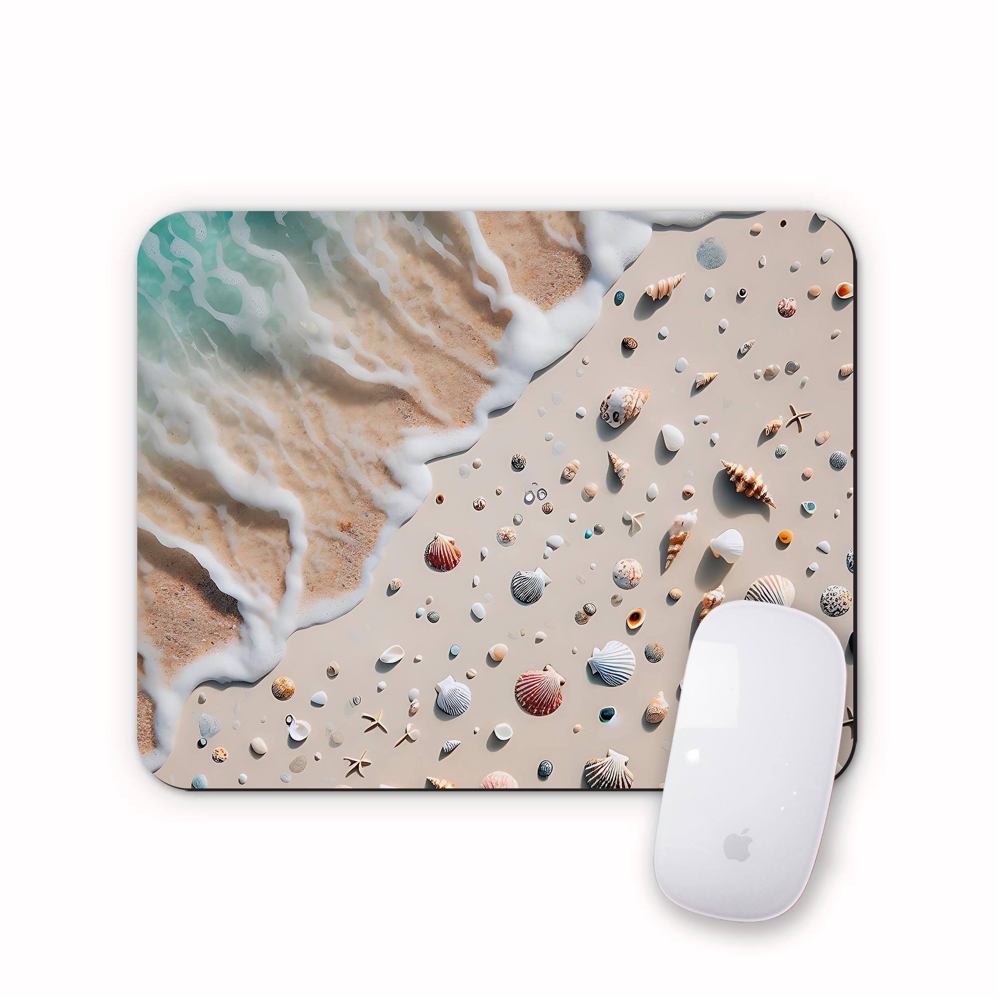 Beach Sea Shells Mouse Mat Surfing Mouse Pad Nautical Sandy Beach Themed Computer Laptop Office Desk Gaming Accessories Gift - Non-slip Base