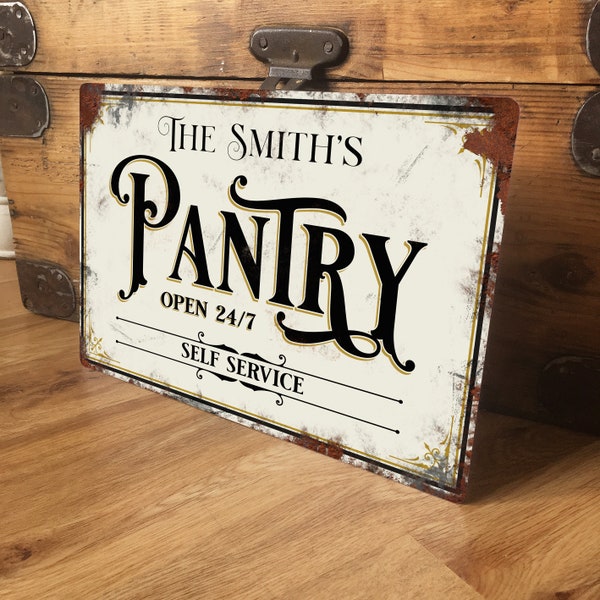 Personalised Pantry Sign Metal Wall Door Signage - Larder Vintage Retro Tin Plaque - Waterproof A4 Aluminium - 200mm x 305mm