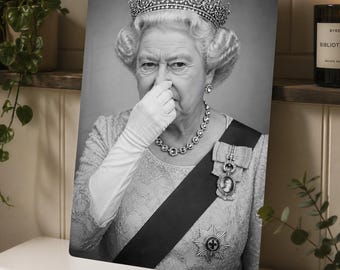 Funny Queen Metal Sign Toilet Bathroom Wall Art – Cheeky Royal Portrait Print on Aluminium, Waterproof Finish, Unique Humour Decor Gift