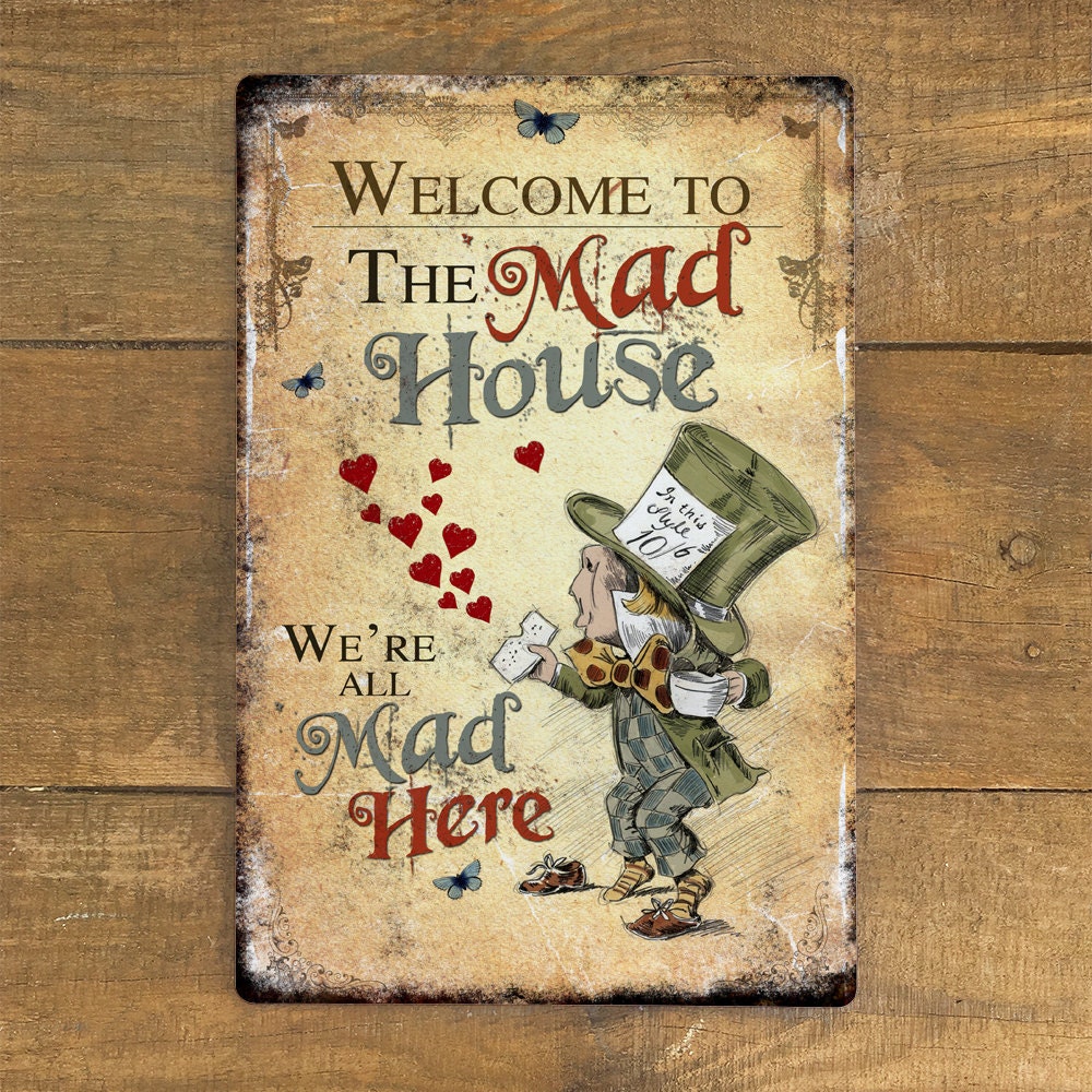 Alice in Wonderland Gifts Decorations Metal Tin Signs- Shall we Have Tea  First - 12x8 inches Vintage Retro Room Decor Metal Poster Tea Party Decor