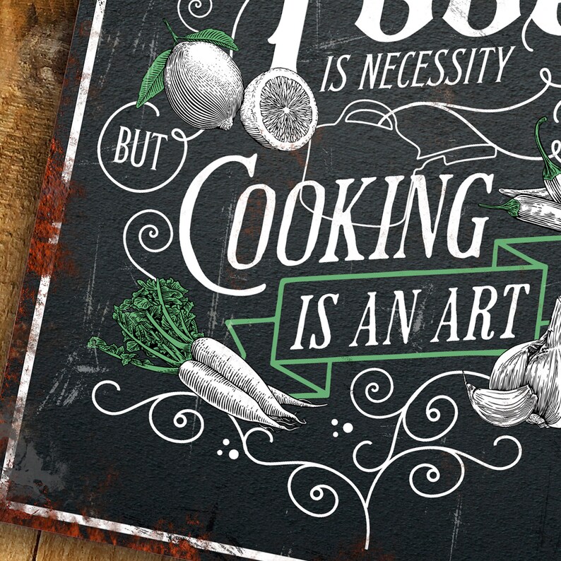Personalised Kitchen Sign Metal Wall Door Signage Cooking is Art Chef ...