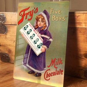 Home Wall Art Print Fry's Chocolate Metall-Werbeplakat, Vintage-Anzeige „Five Boys“, vor 1911, Vintage-Plakette, wasserfest, 200 mm x 305 mm