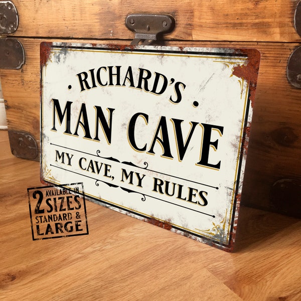 Personalised Man Cave Sign Metal Wall Door Decor Office Accessory, Shed, Garage Vintage Retro Plaque, Waterproof Aluminium, 200mm x 305mm