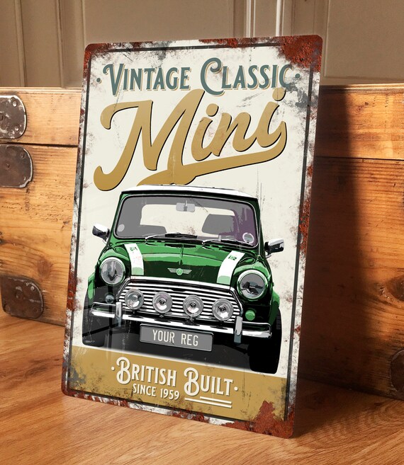 Personalised Vintage Mini Metal Tin Sign Wall Door Decor Classic Car  Accessory Austin Rover Garage Man Cave Shed Retro Plaque, 200mm X 305mm 