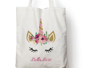 Personalised Unicorn Tote Bag, Shopping Bag, Gym Bag, PE Bag, School, university over shoulder, 38cm x 40cm