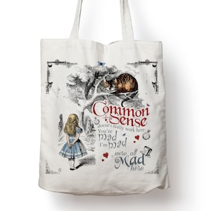 Alice Wonderland Tote Bag, Cheshire Cat Common Sense Shopping Bag, Gym Bag, PE Bag, School, university over shoulder, 38cm x 40cm