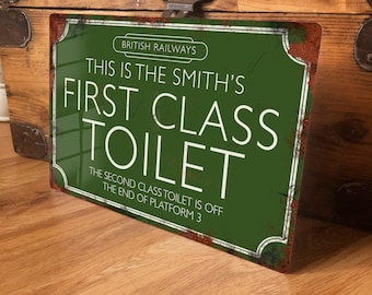 Personalised Bathroom Toilet Train Railway Vintage Metal Sign New Home House Warming Gift, Decorative Retro Aluminium Plaque, 200mm x 305mm
