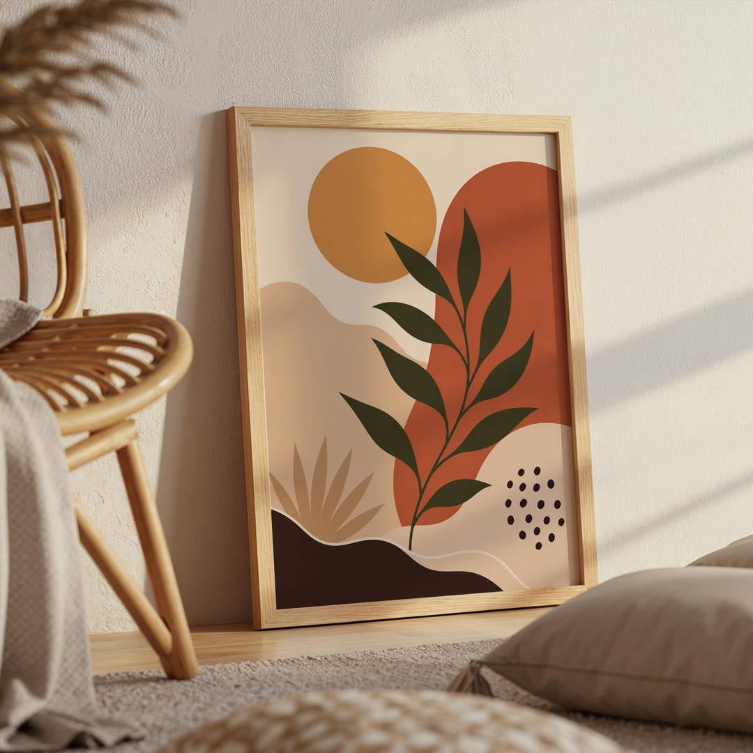 Abstract Botanical Print Mid Century Modern Wall Art Minimalist Leaf ...