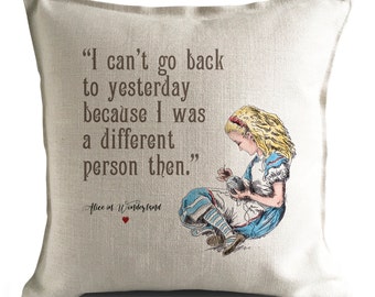 Alice Wonderland Gift Cushion Cover Mad Hatter Tea Party Yesterday Print Quote - Durable Fabric Home Decoration Decor - 40cm 16 inches