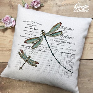 Housse de coussin libellule Vintage-Français style Shabby Chic Room decor-antique carte postale image 40cm 16 pouces Home Decor
