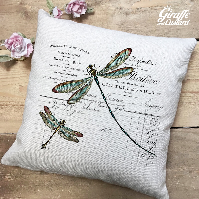 Vintage Dragonfly Cushion Cover French Style Shabby Chic Etsy