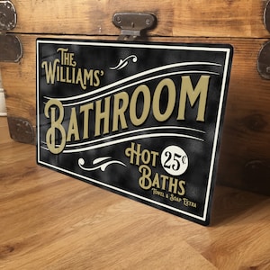 Personalised Bathroom Sign Metal Wall Door Plaque Accessory, Vintage Retro Shower Wash Room Decor, Waterproof Aluminium, 200mm x 305mm