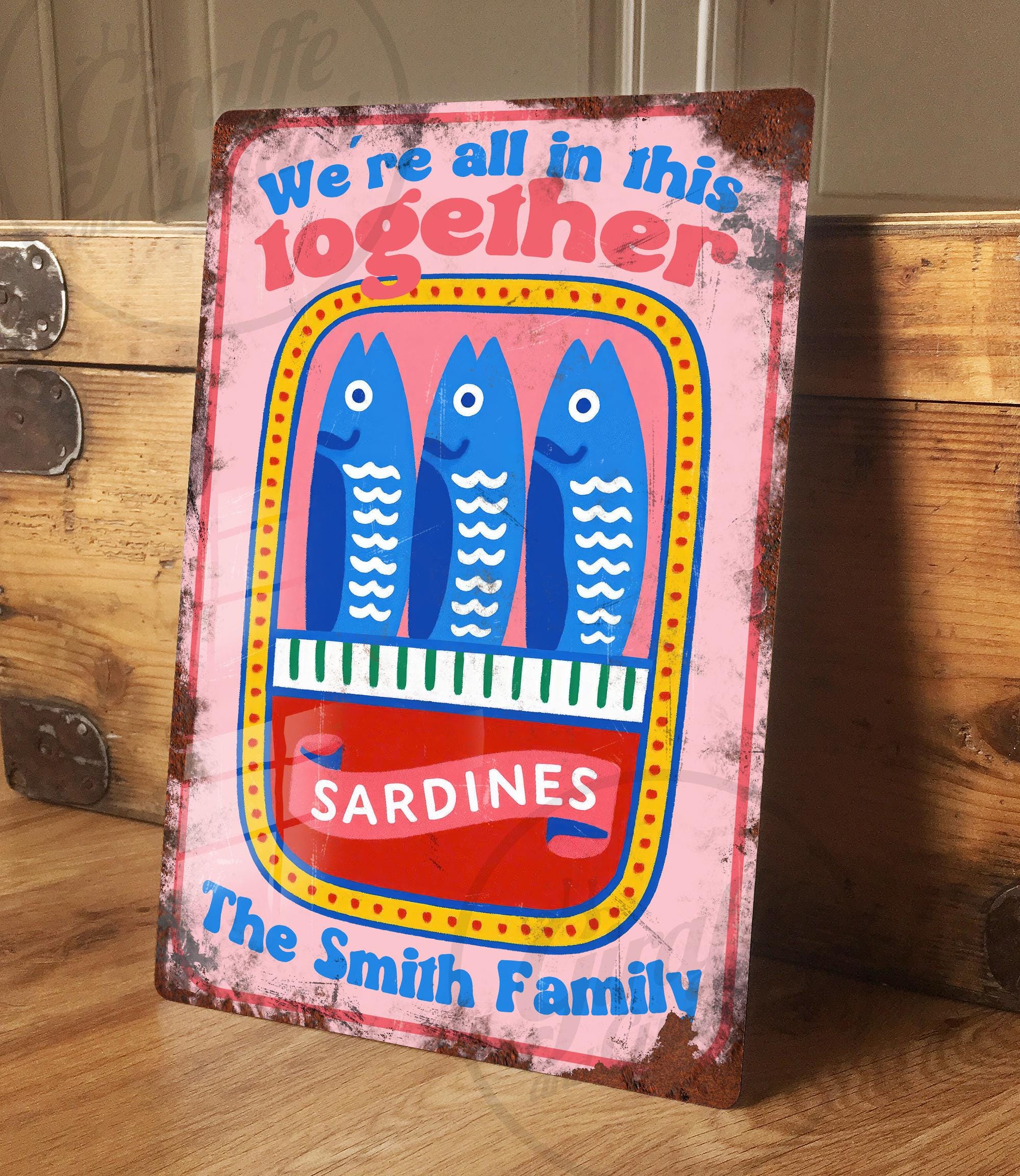 希少【ANTIHERO】8.36 THE SARDINE 鑑賞してました Personalised Kitchen Sardines Tin Sign Family Metal Wall Door