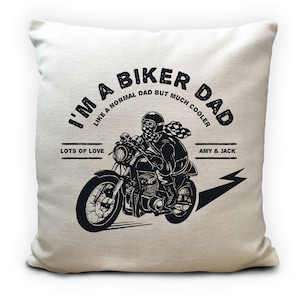Personalizado Biker papá motocicleta cojín cubierta - día del padre regalo para él - tradicional Vintage estilo retro - decoración del hogar - 40cm 16 pulgadas