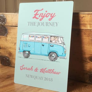 Personalised Camper Van Metal Wedding Sign, Engagement Gift, Vintage style, Anniversary Gift - Bride and Groom - A4 plaque - 200mm x 305mm