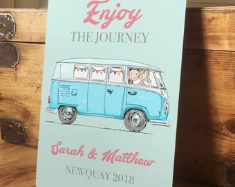 Personalised Camper Van Metal Wedding Sign, Engagement Gift, Vintage style, Anniversary Gift - Bride and Groom - A4 plaque - 200mm x 305mm