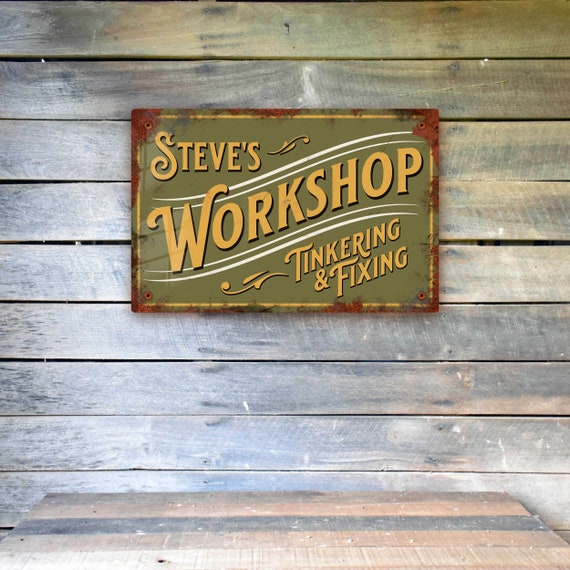 Personalised Workshop Sign Metal Wall Door Decor Accessory, Garage
