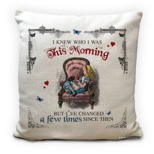 Alice Adventures in Wonderland Cushion Cover - This Morning Quote - Vintage Mad Hatter - 40cm 16 inches