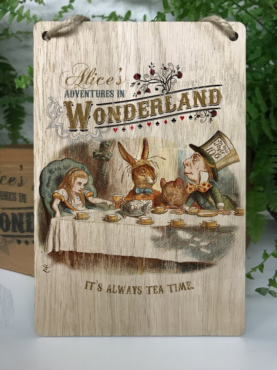 Alice in Wonderland Wooden Plaque Sign White Rabbit So Little Time 12cm x 18cm