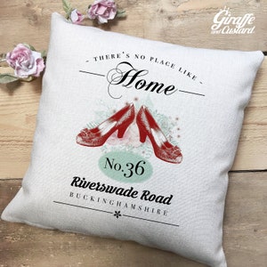 Personalised Wizard of Oz Cushion Cover - New Home Housewarming Gift - No Place Like Home Quote Ruby Slippers Home Decor - 40cm 16 inch