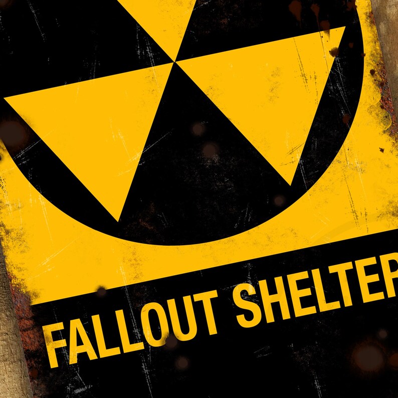 Fallout Lettering Man Cave Metal Sign Nuclear Fallout Shelter 1950s Historic Cold War ...