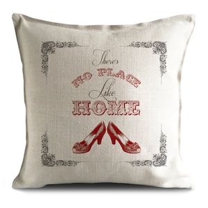 Capa de almofada Mágico de Oz - Chinelos de rubi, nenhum lugar como citação em casa - Dorothy - Decoração de casa - 40 cm 16 polegadas