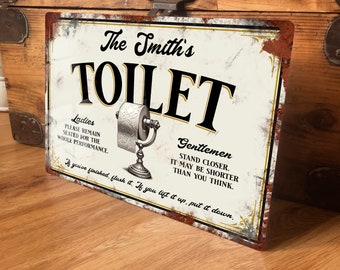 Personalised Toilet Sign: Vintage Metal Restroom Decor (A4 Aluminium)