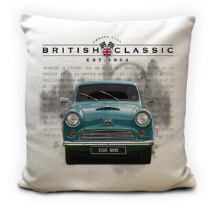 Personalizado Austin Cambridge A50 British Classic Car Cushion Cover - Vintage Collectors Home Accessory - Tu número de nombre placa - 16 pulgadas