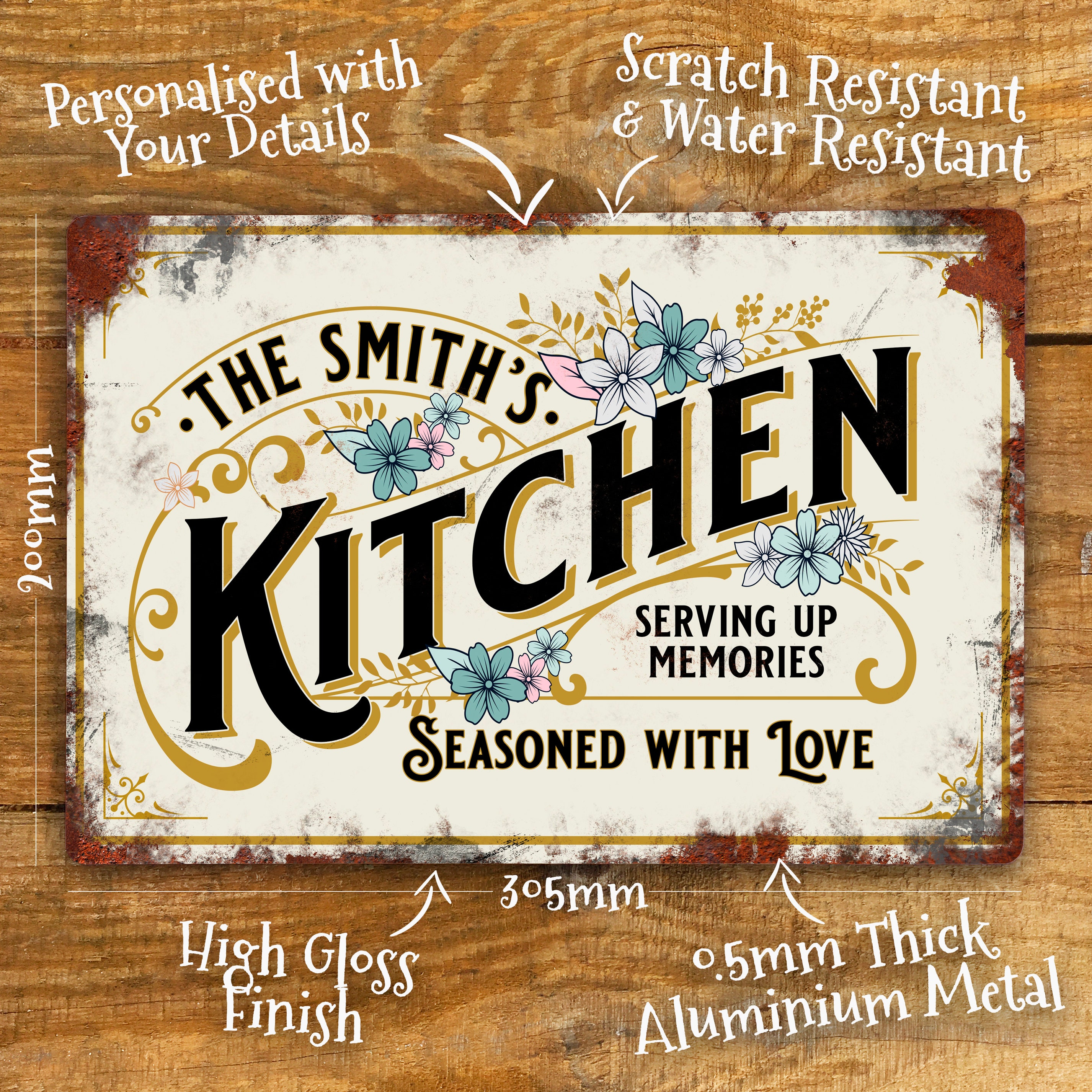 Personalised Kitchen Sign Metal Wall Door Plaque, Family Name Vintage ...