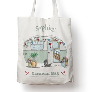 Personalisierte Wohnwagen-Camping-Einkaufstasche, Einkaufs-Aufbewahrungstasche, langer Griff über der Schulter, Reisetasche, 38 cm x 40 cm