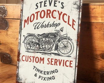 Plaque d'atelier de moto personnalisée en métal, décoration de porte murale, accessoire de cycle de moteur, abri de garage, plaque en étain vintage rétro en aluminium 200 x 305 mm