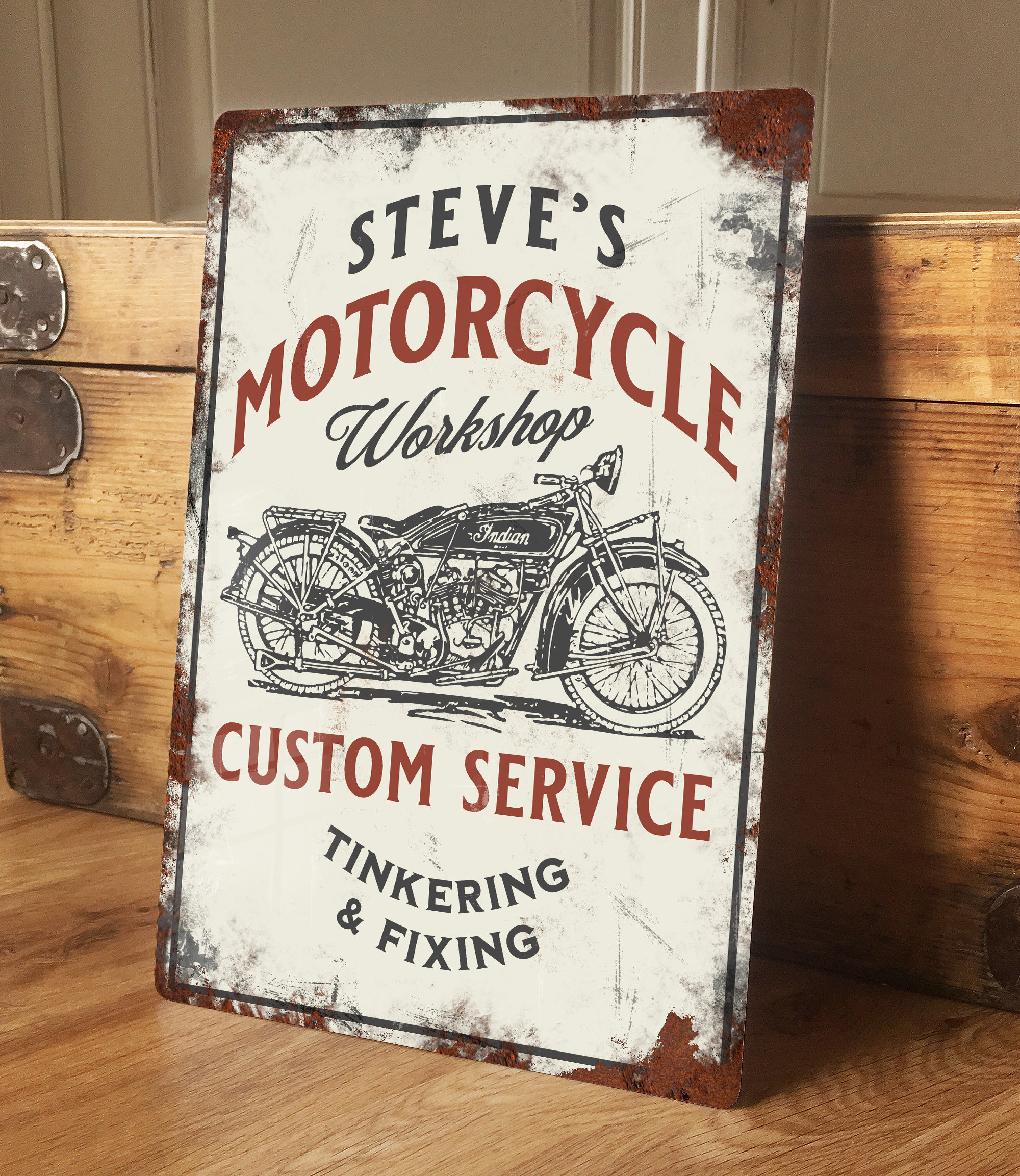 Personalised Motorbike Workshop Sign Metal Wall Door Decor Motor