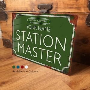 Personalised Station Master Train Railway Vintage Metal Sign New Home House Warming Gift, Decorative Retro Aluminium Plaque, 200mm x 305mm