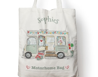 Personalised Motorhome Camping Tote Bag, Shopping Storage Bag Long Handle over shoulder Travel Bag, 38cm x 40cm
