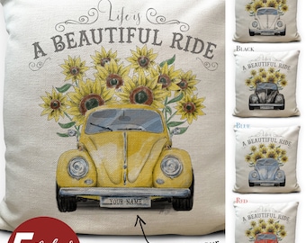 Personalised Vintage Beetle Car Cushion Cover Gift - Retro Bug - 5 Colour Options - Your Registration License Number Plate  - 40cm 16 inches