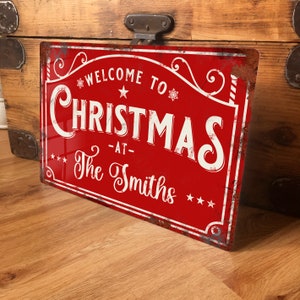 Plaque de Noël personnalisée vintage en métal pour porte murale, décoration traditionnelle pour la famille, fête de la maison, cadeau, plaque rétro étanche 200 x 305 mm