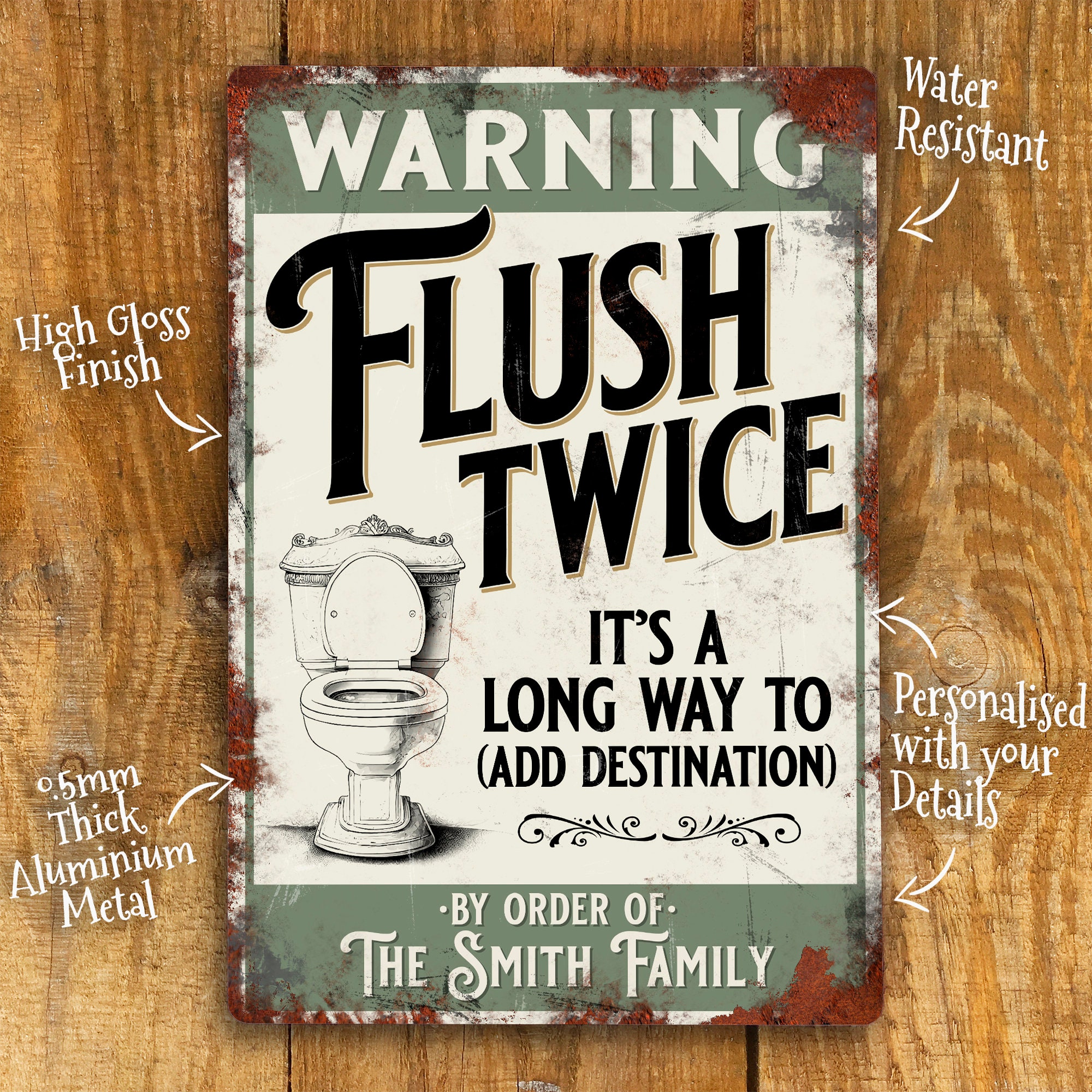 Personalised Toilet WC Sign Metal Wall Door Signage, Funny Family