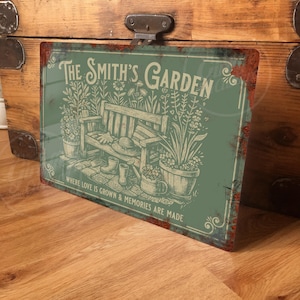 Cartello da giardino personalizzato, decorazione per porta da parete in metallo, accessorio per patio, capanno da giardino, targa retrò vintage, alluminio impermeabile, 2 misure