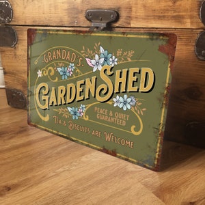 Personalised Garden Shed Sign Metal Wall Door Decor Accessory, Summer Vintage Retro Plaque, Waterproof Aluminium, 200mm x 305mm