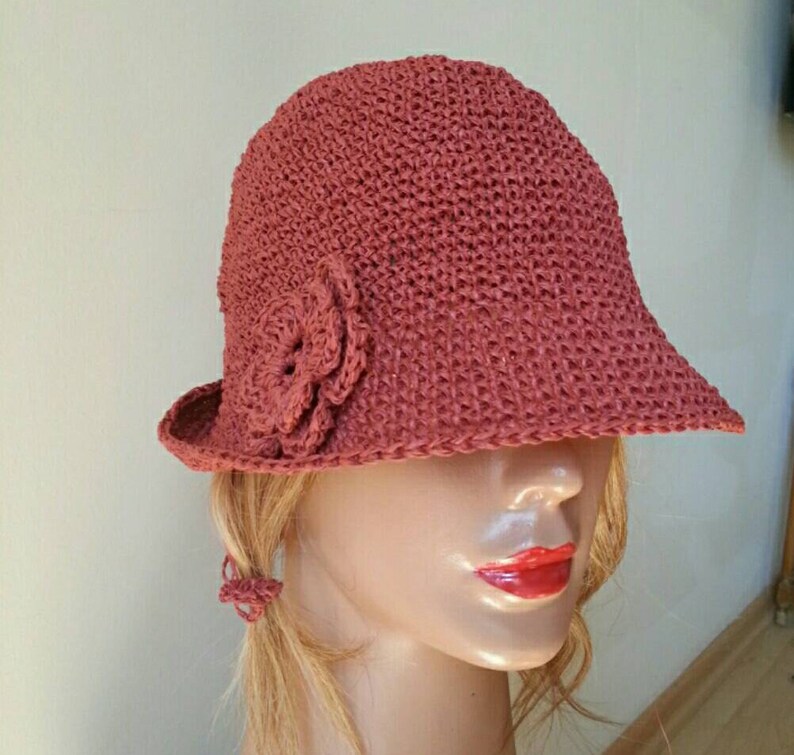 Womens Bucket Hat Crochedet Raffia Straw Sun Summer Hat.Brim Etsy