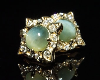 Blue Cat's Eye Jade 14K Gold Earrings | Rare Natural Stone | Chatoyant Nephrite | Washington Jade