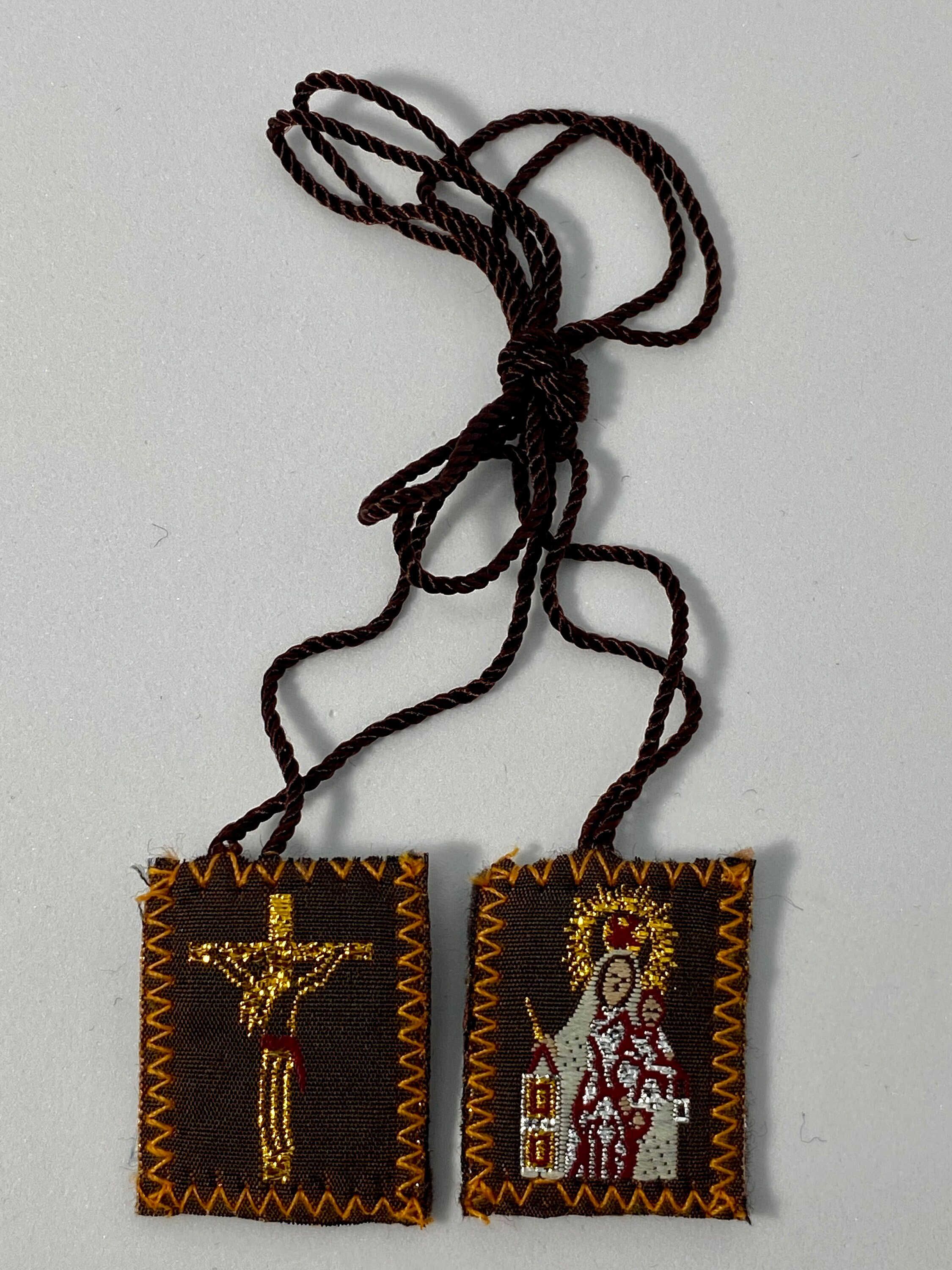 Handmade Sacred Hearts Of Jesus And Mary Brown Scapular - Religious Christian Devotional
