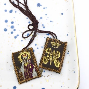 Brown Virgin Mary and Jesus child Scapular Escapulario Virgen Maria y Jesus - Medium - Mexican Art - Folk Art