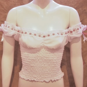 Off-Shoulder Gingham Ribbon Top: Rockabilly Pin-Up Style