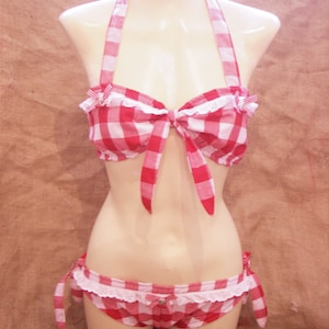 1950's/1960's style gingham,check,lined bikini! Daisies,bows,cherries! Rockabilly,pin up,country,hillbilly,vintage,sexy,pretty,any colour !