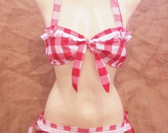 Bikini de cuadros vichy estilo años 50/60, con forro. ¡Margaritas, lazos y cerezas! Rockabilly, pin-up, country, hillbilly, vintage, sexy, bonito, ¡de cualquier color!