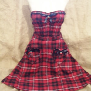 Tartan check strapless top and half circle/flared skirt as dress! Rockabilly,pin up,1940&#39;s,1950&#39;s,western,prairie,Victorian,steampunk,lolita
