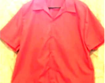 Men's red  American 1950's style bowling shirt,made to order in any colour, option of contrast stitching /buttons etc..Rockabilly,retro!